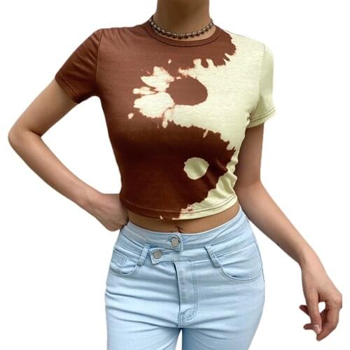 Summer Short T-Shirts Fit Exposed Navel Crop Tops Yin Yang Graphic Slim Fit Crop Tops Casual Round Neck fashion sexy casual
