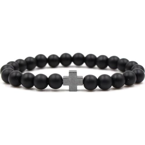 Frosted Stone Black Magnet Cross Bead Bracelet Man Fashion Women Gift For Bracelets