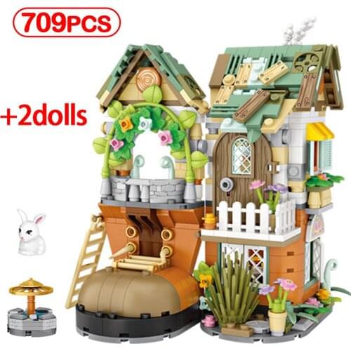 City Street View Mini Forest Cabin House Building Blocks Flower Villa Architecture Friends Figures Bricks Toys For Girls Gifts