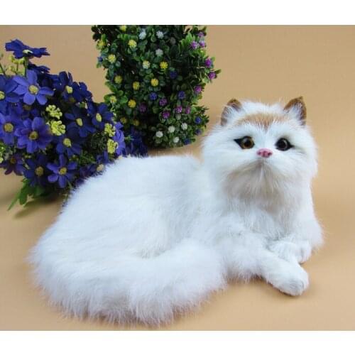 Simulation white cat model,plastic& fur handicraft,21x16 cm cat with yellow head , home decoration toy Xmas gift w5858
