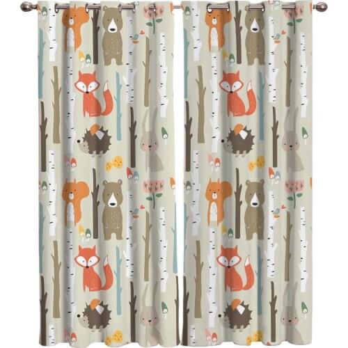 Cartoon Forest Animal Tree Fox Bear Rabbit Child Window Curtains Curtains for Living Room Decorative Items Living Room