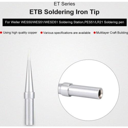 2Pcs ET Soldering Iron Tips ETB Welding Tools ETS Soldering Tip for Weller WES50/WES51/WESD51 Soldering Station Rapid Heating
