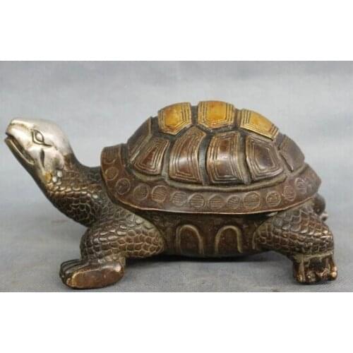 Wholesale factory 8" Chinese Bronze Sculpture Decoration Brass Wealth Longevity Shou Sea Turtle Statue 25% off