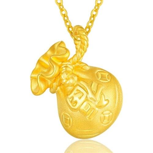 Fine Pure 24K Yellow Gold Pendant Women Coin Fu Bag Bead Pendant 1-1.5g 11x17mm