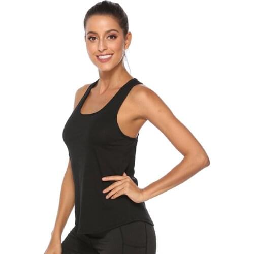 Popular New Women Loose Open U Neck Back Cross Hollow Loose Hem Solid Color Simple Activewear Yoga Workout Fitness Vest Top