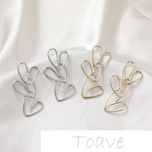 Gold-clad copper plated real gold 3 with love peach heart silver needle type diy earrings hand-made material accessories