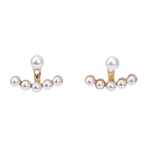 Silver Plated Needles Six White Simulated Pearl Golden Alloy Simple Stud Earrings for Women & Girls