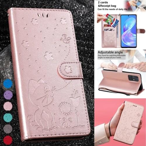 Wallet Cat Bee Anti-fall Leather Case For Samsung Galaxy A01 Core A03S A10 A11 A12 A21S A31 A32 A41 A50 A51 A52 A70 A71 A72 A82