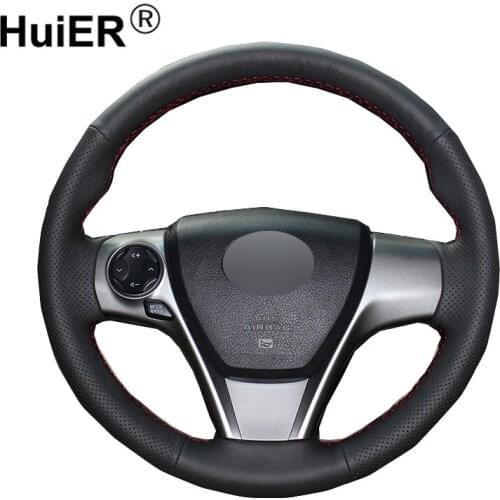 HuiER Hand Sewing Car Steering Wheel Cover Black Breathable Car Styling Leather For Toyota Camry 2012 Automobile Steering Wheel