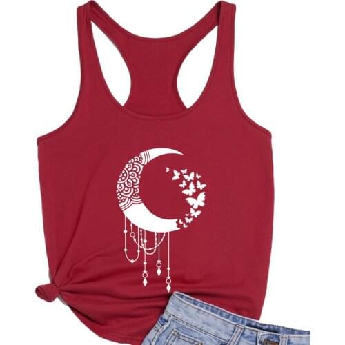 Butterfly Mandala Moon Loose Vest Funny Cute Workout Fitness Running Run Tanks Pure cotton Funny Summer Tees