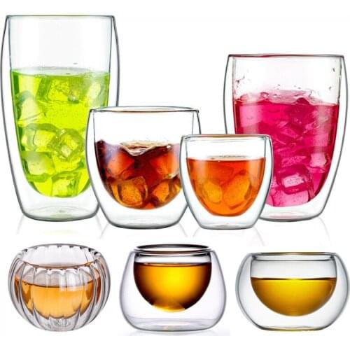 Heat Resistant Double Wall Glass Beer Coffee Heart Cups Handmade Healthy Drink Tea Mugs Transparent Drinkware