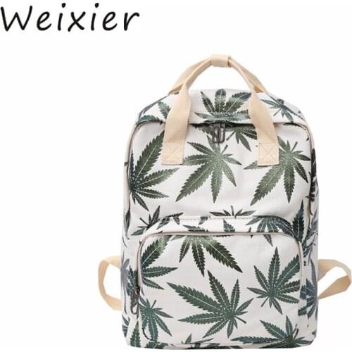 WEIXIER Now Korean Version of Maple Leaf Small Fresh Female Student Nylon Bags Casual Fashion Computer School Printing Bag LY-08