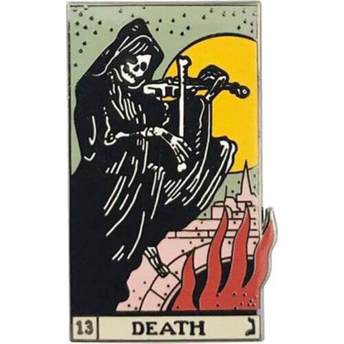Death tarot card pin violin skull brooch divination badge Gothic art jewelry funny Halloween accessory