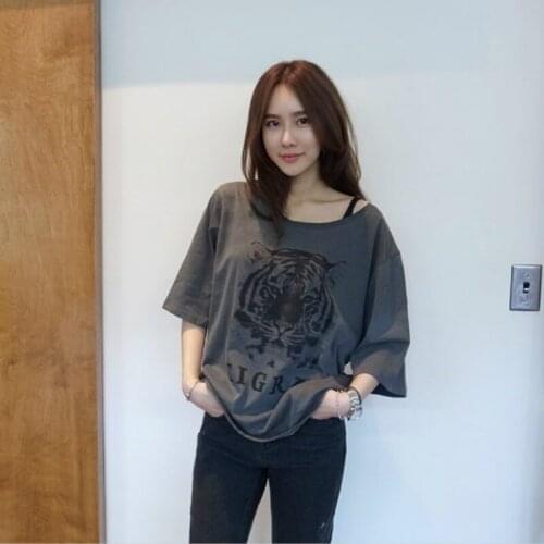 Large size womens 2019 summer new sleeves T-shirt loose casual comfortable printing tiger HIP HOP shirt women