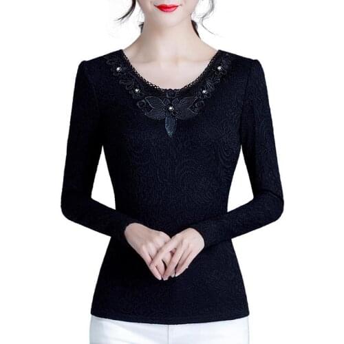 Womens Spring Autumn Style Blouses Shirt Womens O-neck Rivet Bead Solid Color Long Sleeve Korean Elegant Slim Tops DD8602