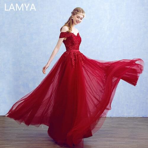 Lamya 2021 Women Beads Prom Long Evening Dresses Elegant Lace Boat Neck Banquet Formal Party Gowns vestido de festa longo