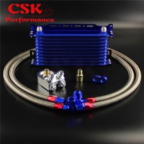 10 Row Trust Oil Cooler w/ Bracket + M20*1.5 / 3/4*16 Filter Adapter Hose Kit