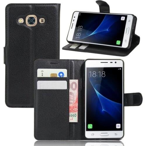 100pcs/lot Free shipping Lychee Wallet Leather Case Stand With Card Holder TPU case inside For Samsung galaxy J3 PRO