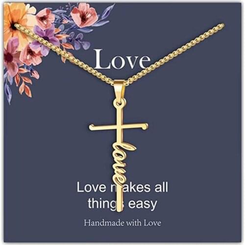 2021 Love Letter Cross Pendant Necklace Gold Silver Color Charm Necklace Women Men Long Chain Necklace Couple Necklace Gift