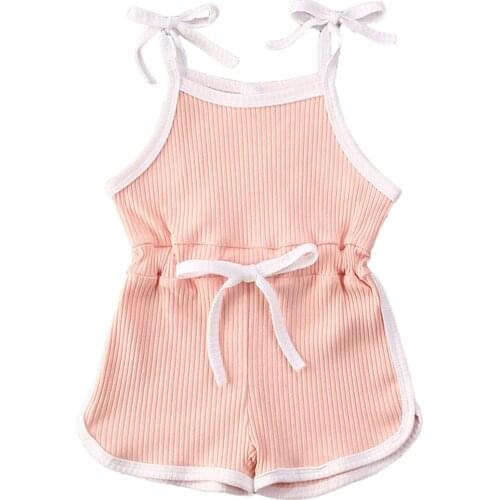 2021 Casual Summer Infant Baby Girls Rompers Overalls Solid Sleeveless Drawstrings Jumpsuits New Lovely Baby Clothes