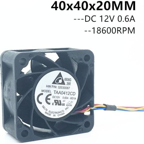5pcs Delta TAA0412CD 40mm 4020 DC 12v 0.6A 4cm server inverter computer cpu axial blower cooling fans 4PIN