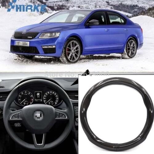 SmRKE Car Accessories For Skoda Octavia Black Carbon Fiber Leather Steering Wheel Cover Sport Racing Car Styling