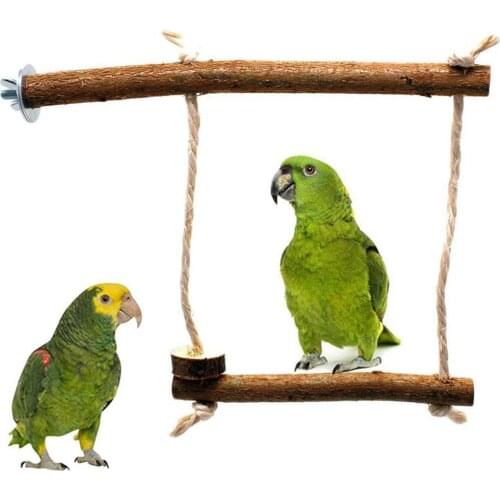 Pets Bird Parrot Wooden Stand Perch Cotton Rope Pendant Hanging Cage Swing Chew Toy Log Gray Simple Design Bird Leisure Equipmen