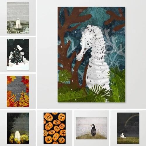 Pumpkin Home Decor Modular Poster Abstract Ghost Pictures Wall Art Canvas Printed Painting for Living Room Framed Modern Artwork