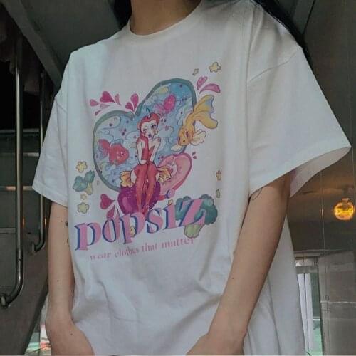 T-shirt Hip Hop Tops harajuku Womens t-shirts Japanese korean cotton White Oversize vintage aesthetic graphic punk clothes