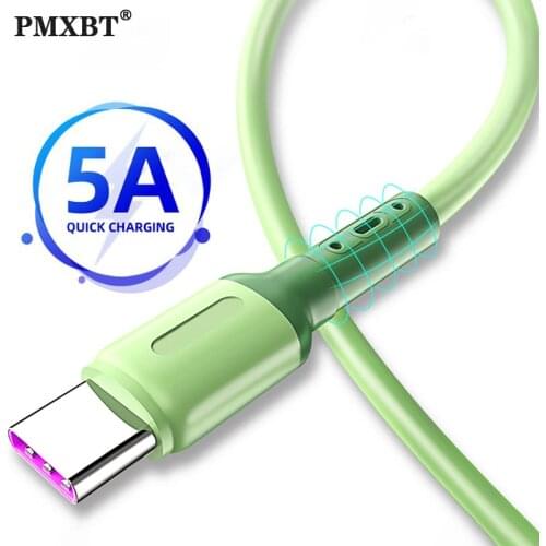 Fast Charging Type C Cable 5A USB C Liquid Soft Silicone Data Cord For Huawei OnePlus Xiaomi 2M Mobile Phone USB-C Charger Wire
