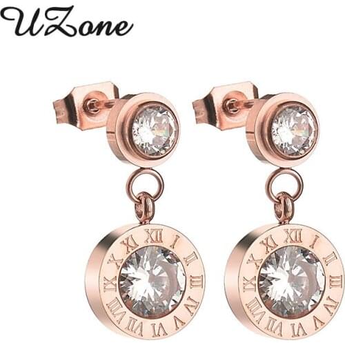 UZone Famous Brand CZ Stone Earrings Classic Stainless Steel Women Drop Earrings Luxury Brincos