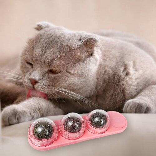 Behogar Cat Catnip Toys Self-adhesive Rotatable Natural Edible Catnip Licking Balls for Cats Kitten Teeth Cleaning Healthy Care