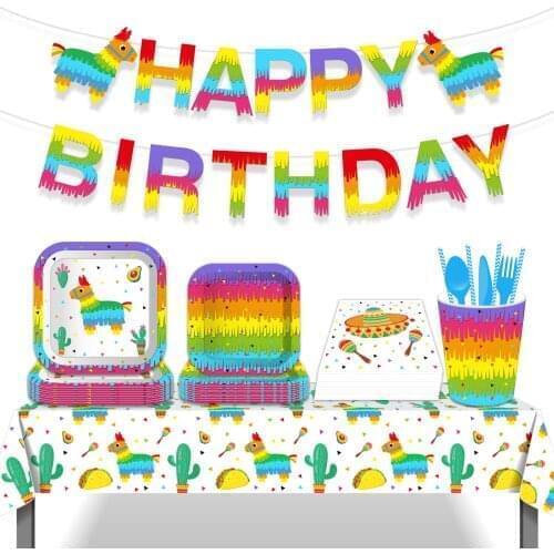 Summer Mexico Cactus Paper Cutting Party Disposable Tableware Sets Holiday Plates Napkin Cups Mexican Party Favors Supplies