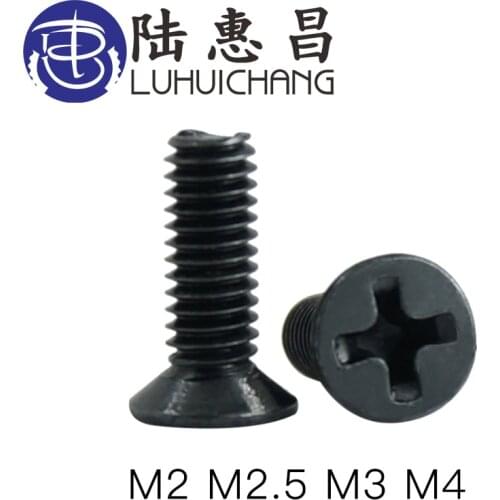 Luchang 100pcs m2 m2.5 m3 m4 KM Screw Black Phillips Cross Socket Countersunk Heasd Screw electronic Repair Screws Accessories