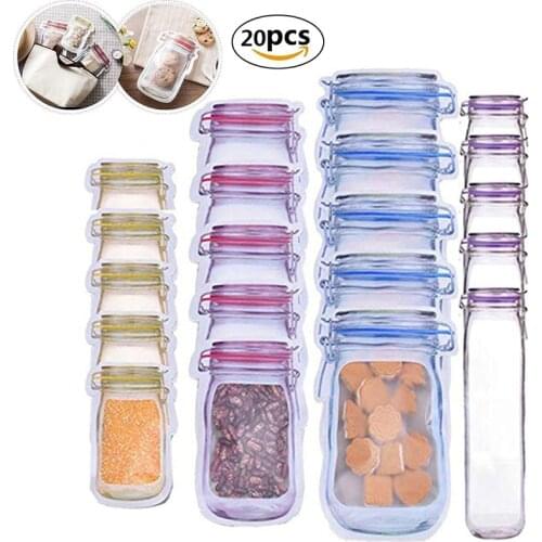 Reusable Mason Jar Bottles Bags Nuts Candy Cookies Bag Seal Fresh Food Storage Bag Snacks Zipper Sealed Home Kitchen Organizer