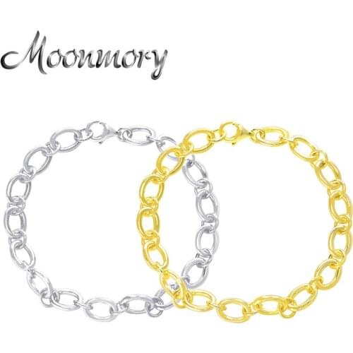 Moonmory 925 Sterling Silver Big Chain Bracelet Classic Style For Unisex Europe Popular Large Jewelry Hook Bracelet Couple Gifts
