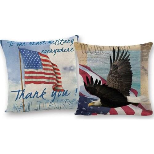 Great America July 4th Patriotic Cushion Covers Eagle Bison Wolf USA Flag Decorative Pillow Case 45X45cm Home Decor
