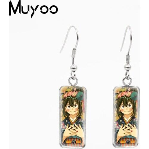 2021 New Arrival My Hero Academia Characters with Flower Paintings Handcraft Jewelry Glass Cabochon Rectangle Fish Hook Earrings