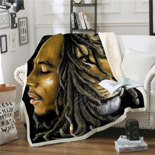 Reggae Singer Bob Marley Weed Funny Character Blanket 3D Print Sherpa Blanket on Bed Home Textiles Dreamlike Style 06