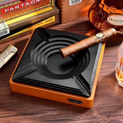CIGARLOONG Cigar Ashtray Wood Base Creative Design Square Luxury Cigar Accessories 4 Rest Holder Cigar Ash Tray