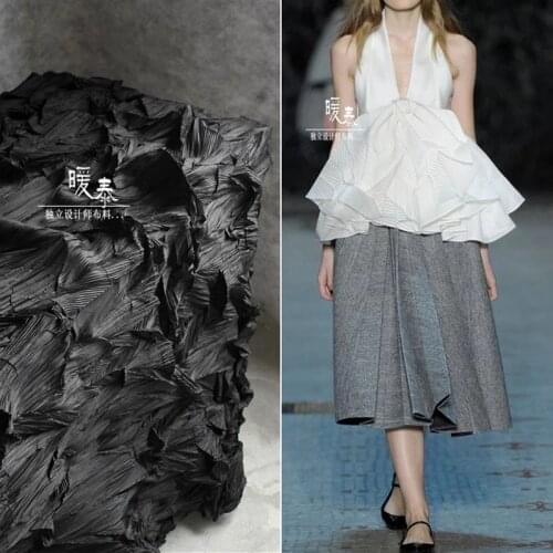 Louver Pleated Fabric Miyake Folds White Black DIY Patchwork Art Painting Clothes Pants Skirt Dress Designer Fabric