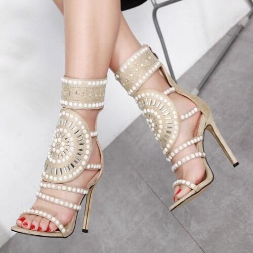 Open Toe Rhinestone Design High Heel Sandals Crystal Ankle Wrap Diamond Gladiator Women Sandals Gladiator Sandals Shoes Woman
