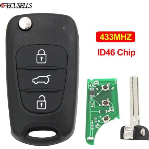 3 Button Folding Flip Remote Smart Car Key Fob 433mhz ID46 Chip Uncut Blade for Kia Rio Seed SeedPro Picanto Sportage