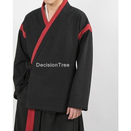 2021 cotton traditional chinese tang suit top clothes men long sleeve kung fu tai uniform shirt blouse chinese hanfu tees
