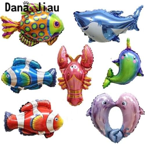 High quality MINI ocean animal theme party balloon earth day protect blue sea shark dolphin Prawn fish SUMMER birthday kids