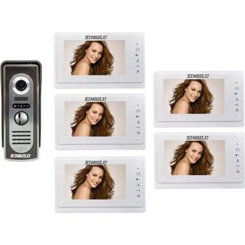 XINSILU Hot sale 4-wired night vision 7inch high resolution video door phone for villa 1 camera + 5 monitors