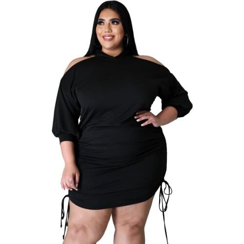XL-5XL Dresses for Women Streetwear Plus Size Hoodie Mini Dress Sexy Off Shoulder Short Sleeve Elegant Bodycon Dress