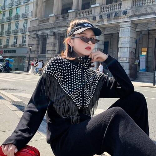 2020 spring Nail bead Tassel Sweater Set Runway women Long Sleeve Knitted Tops+Trousers Tracksuit women Fashion Two piece set