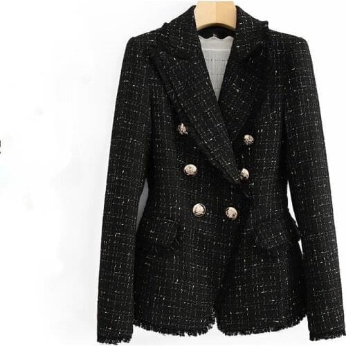 Temperament Ladies Jacket Tweed Suit Jacket 2021 New Double-breasted High-quality Slim Suit Is Thin And Jacket Women