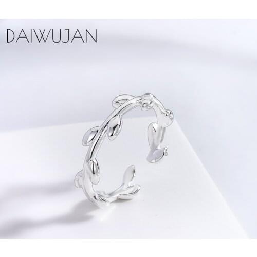 DAIWUJAN Minimalist 925 Sterling Silver Olive Leaves Branch Opened Ring Adjustable Rings For Women Girls Jewelry Gift